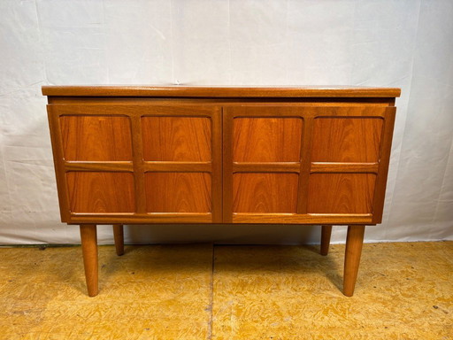 Mid-Century Retro Vintage Teak Sideboard by Nathan 1960s  Square Design • Two Doors • British Design Classic  A striking mid-cen