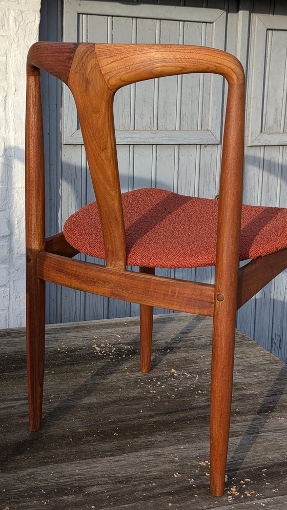 Image 1 of Johannes Andersen - Set of 8 Danish Teak Chairs - Uldum Mobelfabrik - Terracotta Bouclé Upholstery