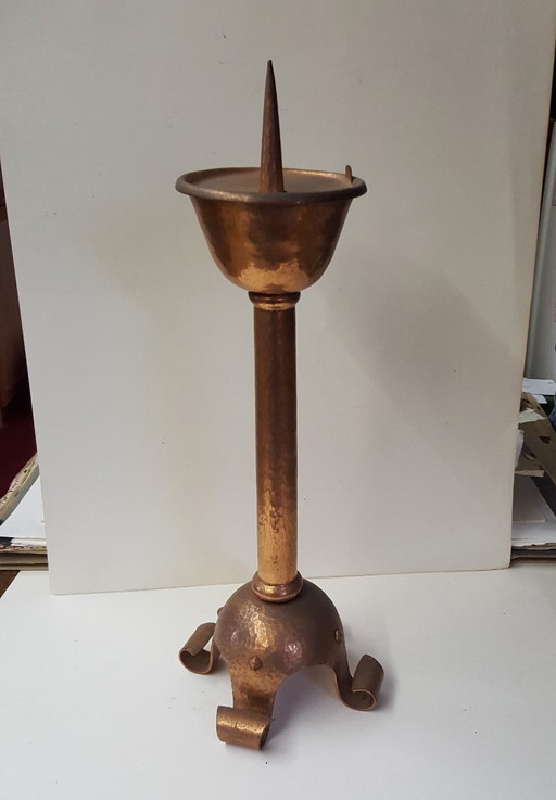Candlestick, red copper, wrought iron, unique, 1940s-1944s