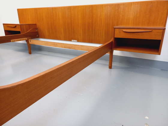 Image 1 of Scandinavian-style vintage double bed in teak by designers Tricoire and Vecchione for the "Meubles TV Paris" brand in the 1960s.