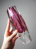 Vase sommerso facetté Murano verre rose et cristal années 50-60