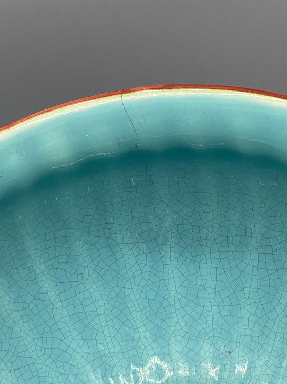 Sarreguemines Slipware Planter – Polychrome Red and Blue Glazes – Crockery, Ceramic, Art Nouveau (photo 5 of 11)