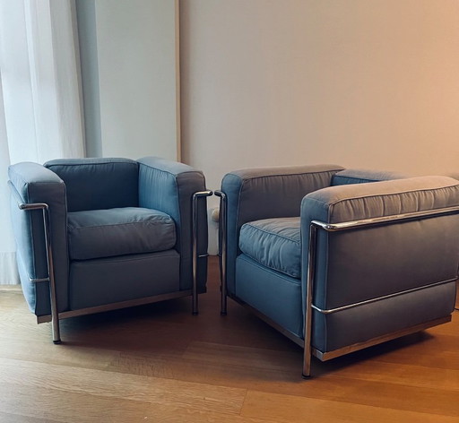 Ensemble 2 pièces Cassina style LC2, denim bleu VINTAGE