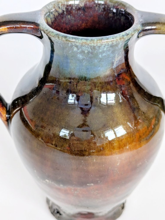 Image 1 of Anfora in ceramica vintage, smalto Fat Lava, decorazione da mensola in stile boho di metà secolo.