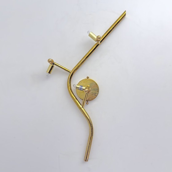 Image 1 of Pair of Modern Murano Artistic Glass Pearly Pink and Brass Sconces