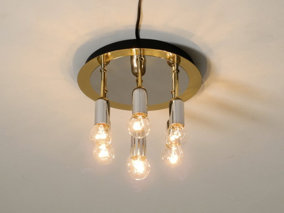 Image 1 of Lampada da soffitto postmoderna originale anni '80 di H. Schmidt Leuchtenfabrik, in ottone e cromo