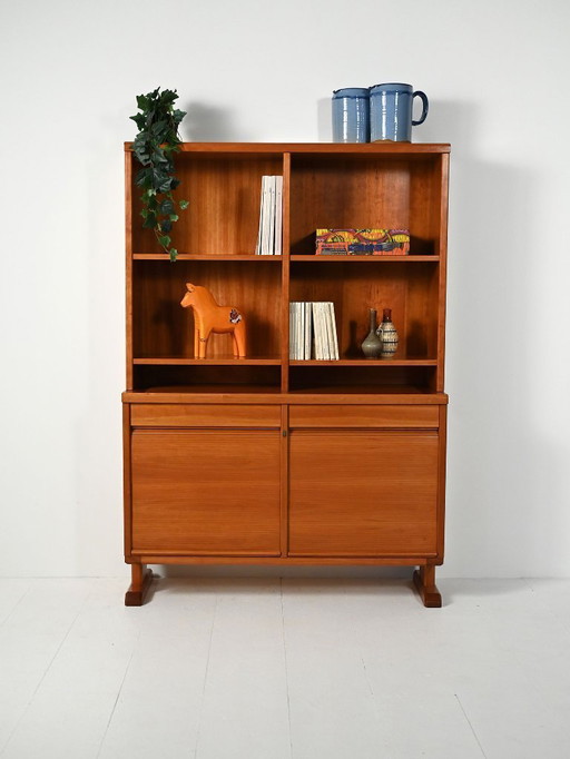 Scandinavian bookcase with sideboard and open shelves, 40s/50s
