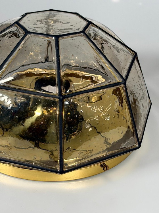 Image 1 of 1960s/70s ceiling lamp, Glashütte Limburg, Germany, Plafoniere, glass & metal