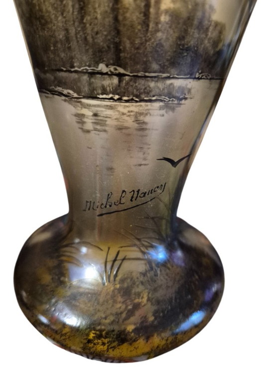 Paire de vases en verre peints à la main, Michel Nancy, Marron, Art Nouveau (photo 19 sur 23)