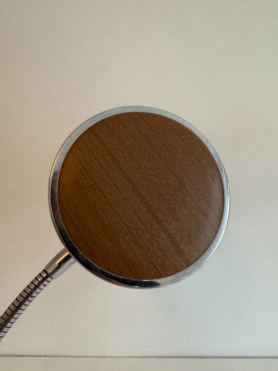 Image 1 of Pair of vintage adjustable table lamps, chromed metal and wood, France, 1970