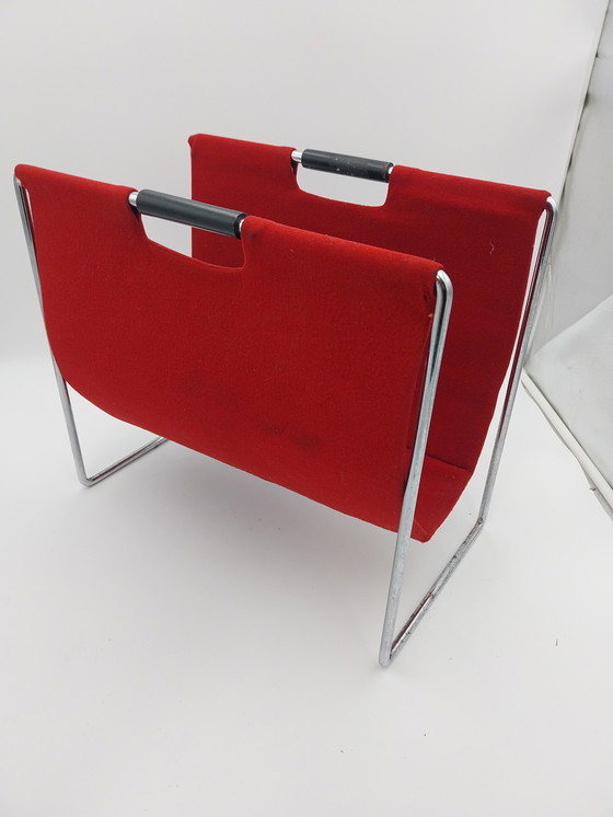 Image 1 of 1960er Brabantia Zeitschriftenständer, roter Stoff