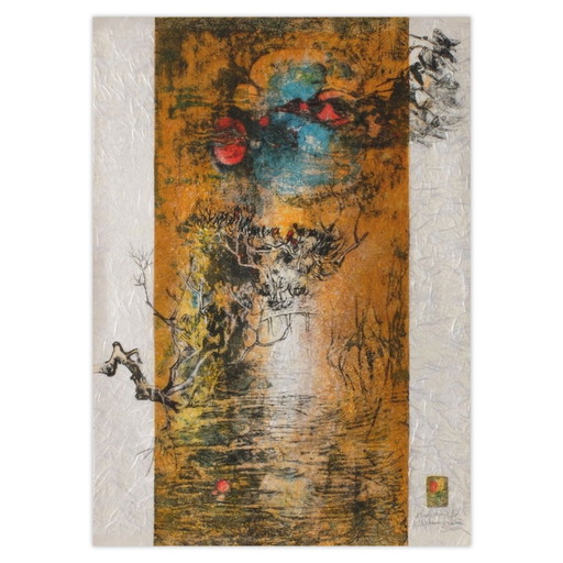 Dang LEBADANG ondertekende lithografie Papier De Riz - Dans La Lagune II 1975 – lithos zeefdrukken, Paper