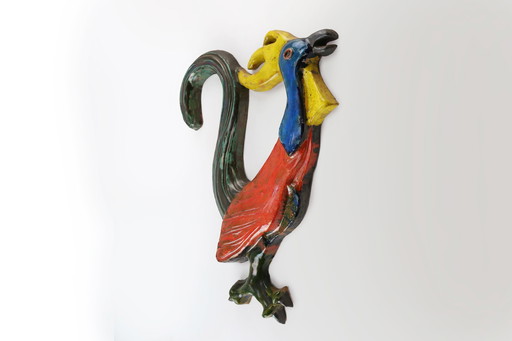 Vintage Ceramic Plaquette of a Colorful Rooster Signed A. Dandoy, Belgium 1960s