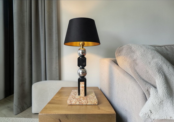 Image 1 of Sculpturale lamp van marmer en chroom - modernistische art-decostijl