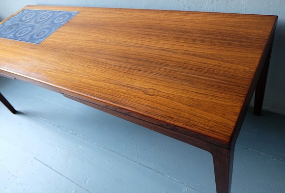 Image 1 of Rosewood Coffee Table with Blue Ceramic Tiles, Denmark, 1960s
