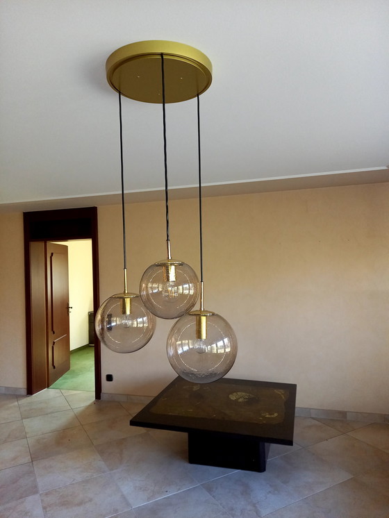 Image 1 of Ceiling lamp cascade lamp Limburg 3 globes bubble glass 70s aeb
