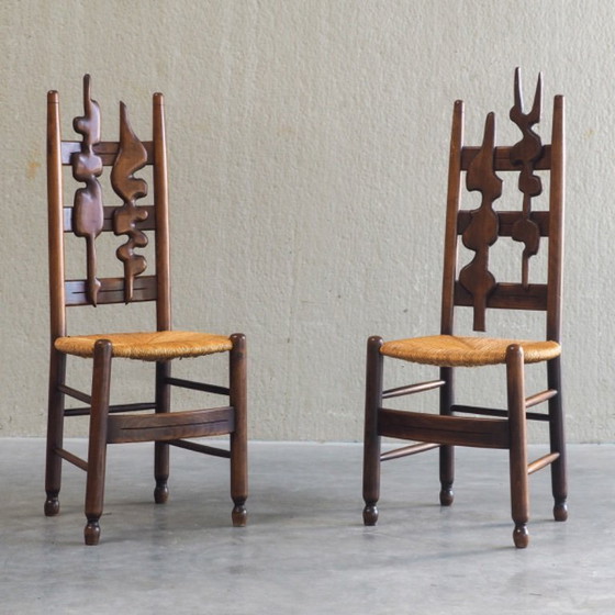 2 sedie scultoree brutaliste con schienale alto – Sedie da camera, Wicker, Wood (photo 8 of 13)