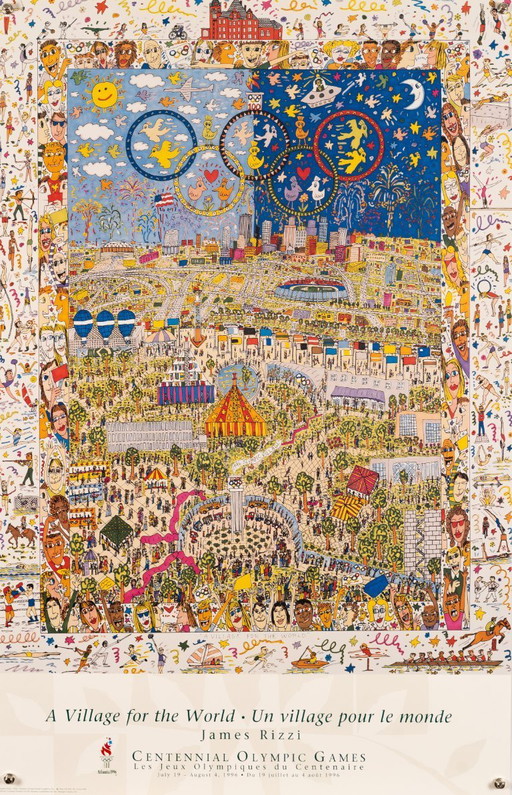 Un village pour les Jeux olympiques du centenaire d'Atlanta – 1996 – Affiche vintage originale de James Rizzi – Pop Art – 87 x 5