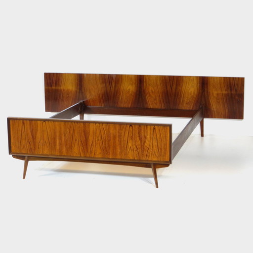 Lit double vintage Mid Century en bois de rose, années 1960