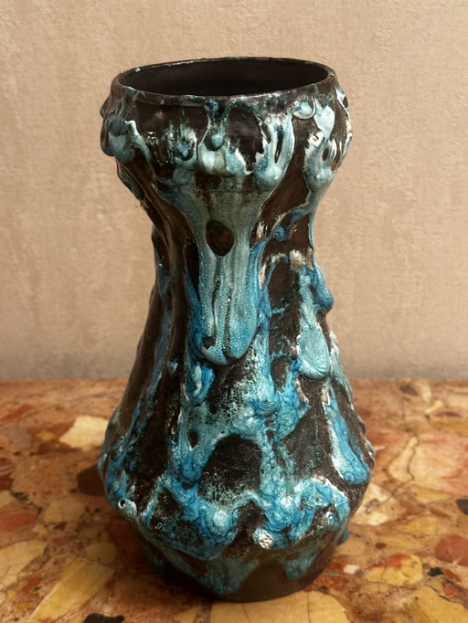 Fat Lava Blue Vase - Atelier du Cyclope Annecy - 60s-70s