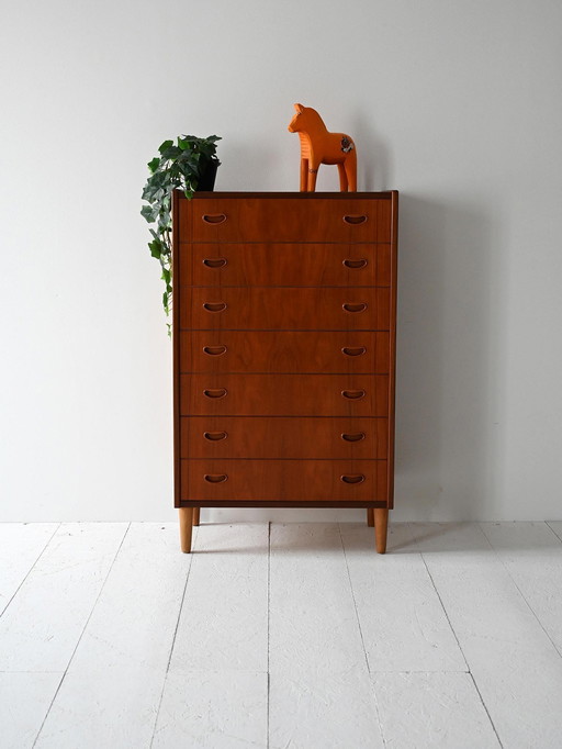 Vintage Scandinavian Teak Chest with Seven Drawers