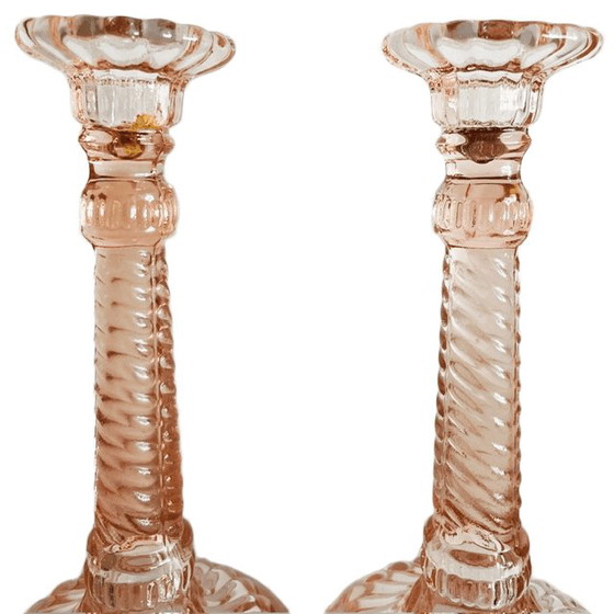 Vintage Paar Art Deco Rosaline Kandelaars Roze Glas Pavillons 1920's – Kandelaars en kaarsen (photo 4 of 7)