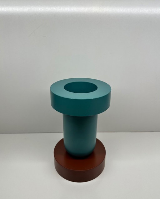 Mirto Ettore Sottsass vase for Marutomi Japan 1997 Lacquered plastic Blue Grey Brick Signed