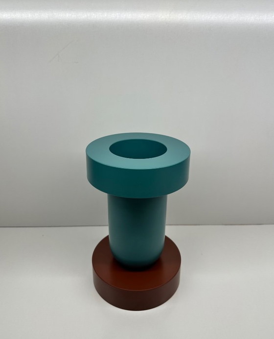 Image 1 of Mirto Ettore Sottsass vase for Marutomi Japan 1997 Lacquered plastic Blue Grey Brick Signed