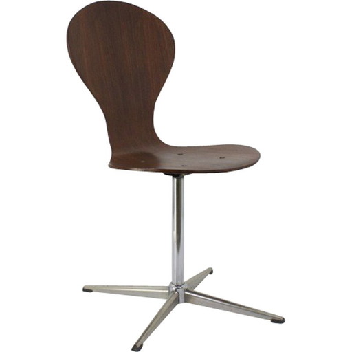 Sedia girevole vintage in palissandro e metallo cromato, 1950