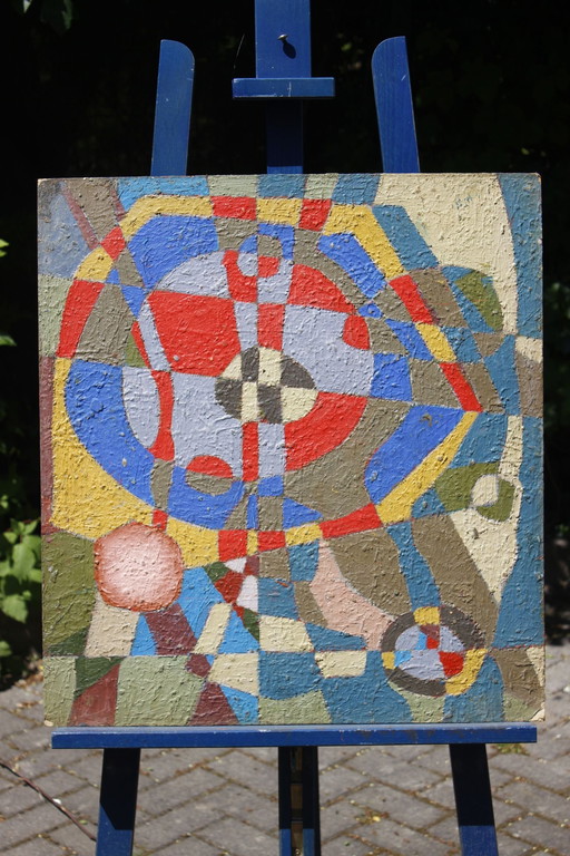 Jean Besnard (1922-2007) Oil on panel Geometric abstraction Op Art 1982
