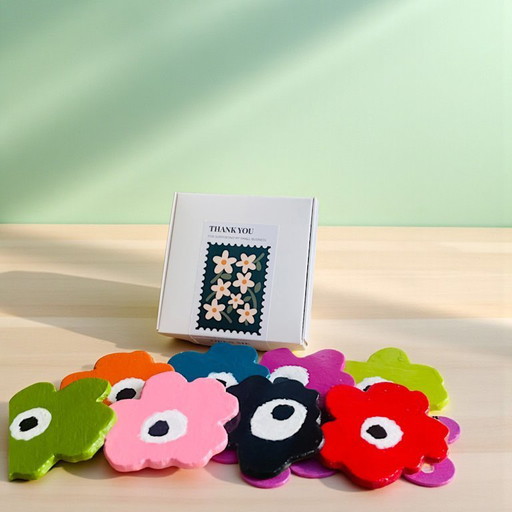Marimeko style wooden handmade red poppy brooch