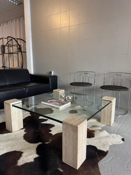 Image 1 of table basse en verre et travertin