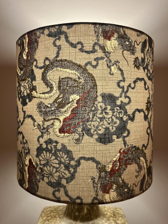 Image 1 of Unique accent lamp made from an MCM vase with a Japanese dragon shade