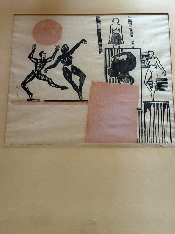 Vintage Woodcut Print: Playing with an Orange Sun – Art, Glass, Paper (photo 4 of 7)