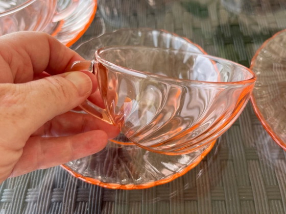 Image 1 of Vintage ARCOROC Rosaline Tea Set - 6 Cups & Saucers - Swirl