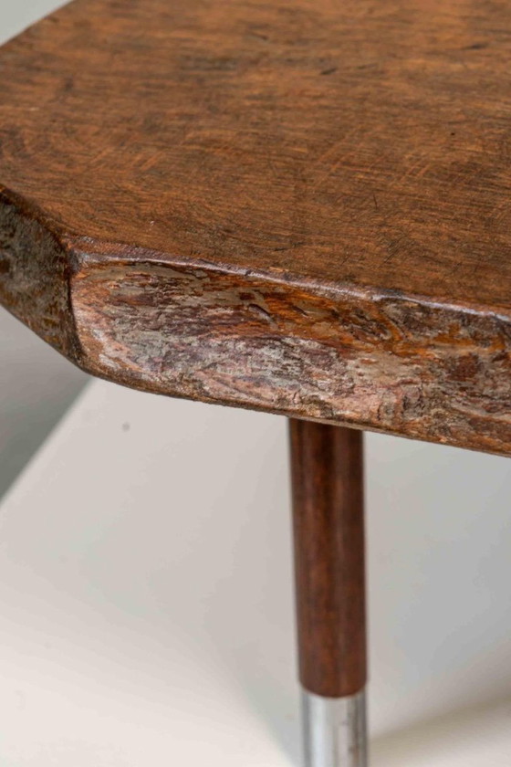 Image 1 of Tavolino rustico in legno con gambe cromate