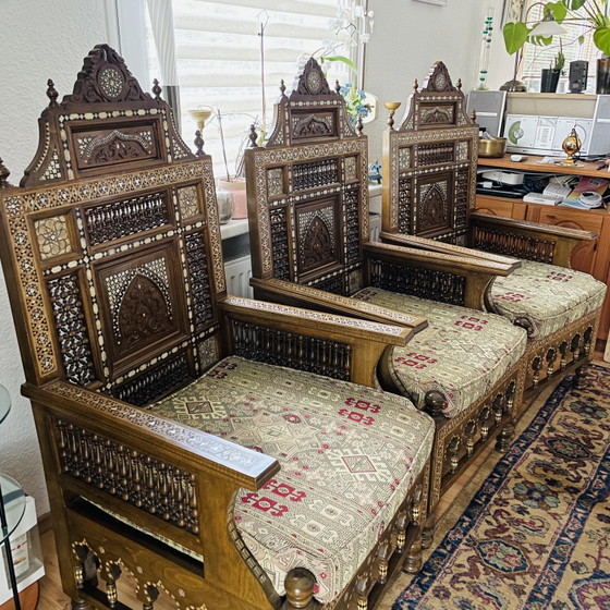 Muebles Arabescos Originales Hechos a Mano de Egipto – Sofás de 3 plazas, Wood, Glass (photo 11 of 14)
