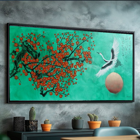 Japanse kraanvogel J510 - origineel schilderij 210cm – Schilderijen & Tekeningen, Canvas (photo 7 of 12)