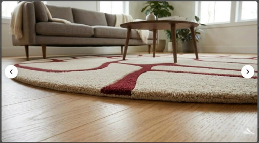 Handgetuft wollen rond vloerkleed, abstract rood aderpatroon, crèmebeige tapijt