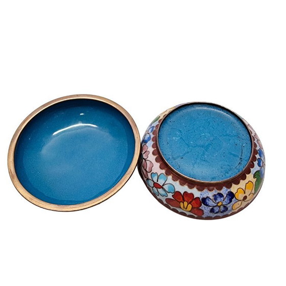 Image 1 of Boîte à bijoux vintage cloisonnée à motif floral
