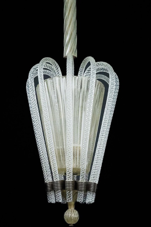 Rare Art Deco Murano Glass Chandelier by Archimede Seguso, Italy, 1930s