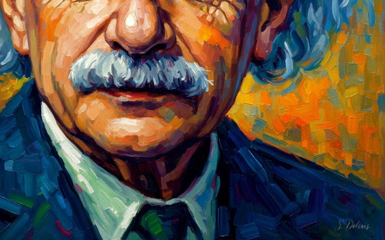 Pittura Impressionista su Tela Acrilica / Albert Einstein / (60x60 Cm) I – Dipinti e disegni, Legno, Alluminio (photo 3 of 5)