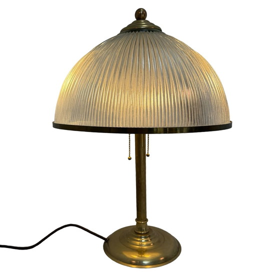 Image 1 of Art Déco - Lampada da tavolo XL - Vetro olofane - Base in ottone, due prese - In ottime condizioni!