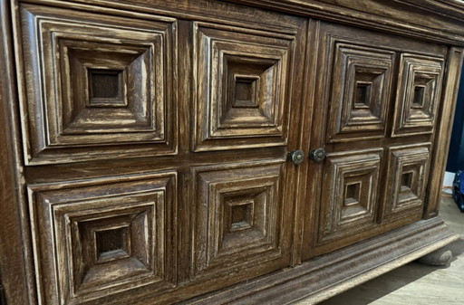 Brutalist Solid Oak Buffet, Spanish Colonial, 1940s