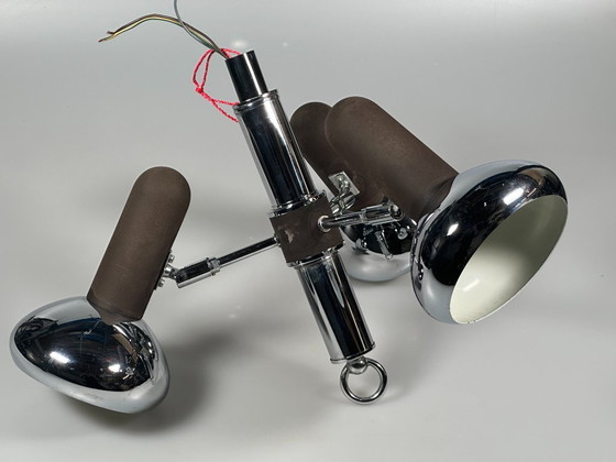 Image 1 of Lampada da soffitto anni '60/'70, faretto a 3 luci, metallo, stile spaziale