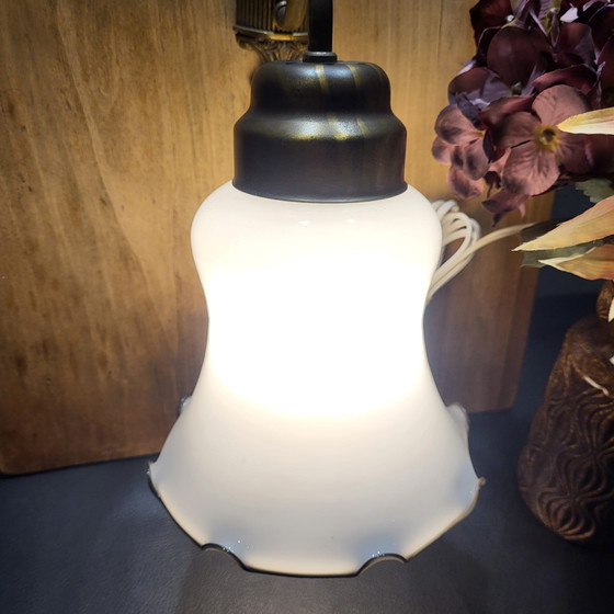 Image 1 of Bronze Wall Lamp with Milk Glass Shade, 40 cm High