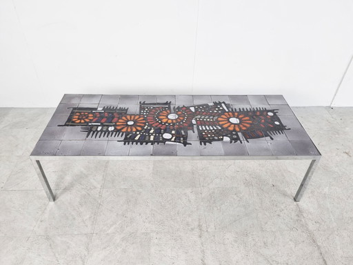 Table basse vintage en céramique de Perignem, 1960
