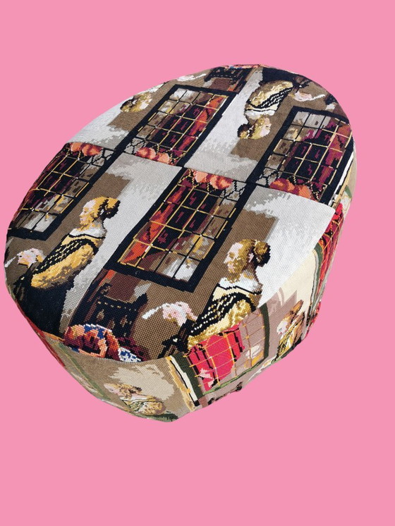 Image 1 of Cover for an oval pouf by Vermeer "Woman at window".