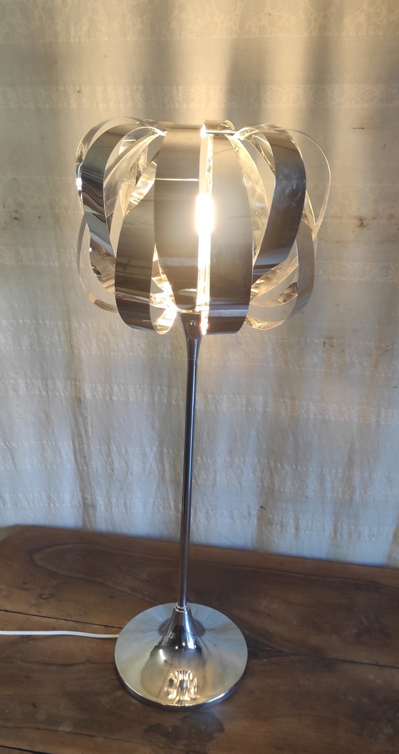 Image 1 of XL Chrome Metal Table Lamp by Seylumiere - 1970s/80s