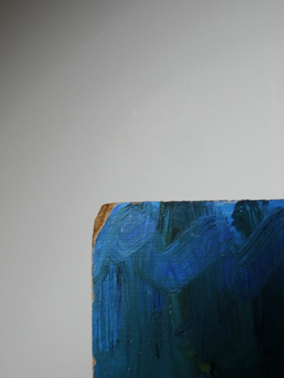 Image 1 of Small painting of a reclining nude woman, modern oil on vintage panel